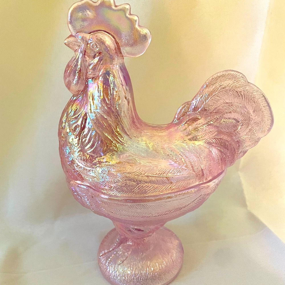 Vintage carnival glass rooster candy dish replica